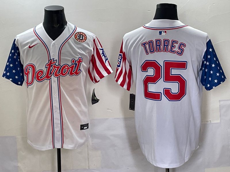 Men Detroit Tigers #25 Torres White National Flags 2025 Nike MLB Jersey style 2